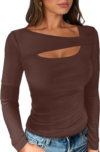 ANRABESS Womens Ribbed Cutout Shirts