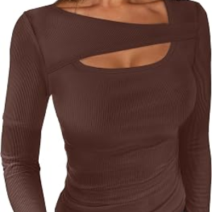 ANRABESS Womens Ribbed Cutout Shirts
