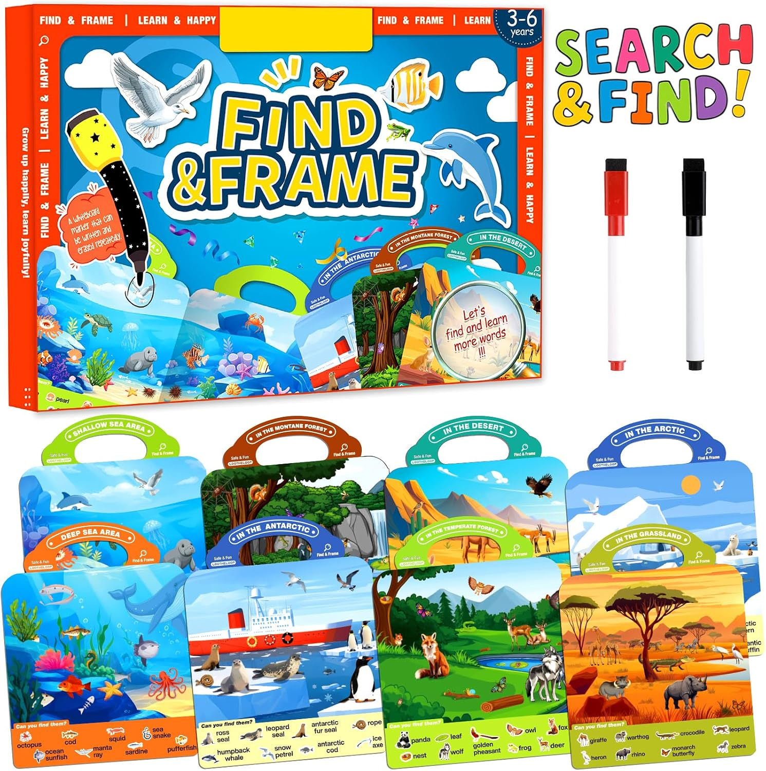 Search and Find Books for Kids 3-5, Reusable Preschool Learning Activities, Perfect Road Trip Car Airplane Games, Educational Toys, Busy Books for 3 4 5 6 Year Old Boys Girl Christmas Birthday Gifts
