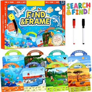 Search and Find Books for Kids 3-5, Reusable Preschool Learning Activities, Perfect Road Trip Car Airplane Games, Educational Toys, Busy Books for 3 4 5 6 Year Old Boys Girl Christmas Birthday Gifts