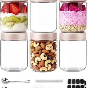6 pack 16 oz Overnight Oats Containers with Lids and Spoons Glass Jars with Airtight Lids: Wide Mouth Mason Salad Jars, Leakproof and Reusable Glass Food Storage Container for Yogurt Snacks Spice