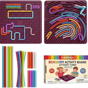Large Sensory Activity Board, Silicone Fidget Toy for Autism, ADHD & Stress Relief, Double-Sided Quiet Montessori Fine Motor Skills Toy Gift for 3+ Kids, Adults with 36 Strips Portable Bag (Berry)
