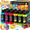 34 PCS Acrylic Paint Set with 12 Brushes, 2 Knives and Palette, 18 Colors (2oz/60ml) Art Craft Paints Gifts for Adults Artists Beginners, Halloween Pumpkin Painting Kit Art Supplies