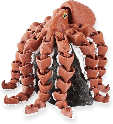 Yipintang Realistic Fully Articulated 3D Printed Octopus Figurine, 11.4 Inches, Flexible Tentacles, Durable Joint Design for Desk, Shelf & Home Decor