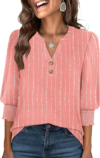 ANRABESS Womens 3/4 Sleeve Henley Blouse