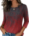 Zeagoo Boho Floral Tops Women Shirts 3/4 Sleeve Crew Neck Casual Blouse Spring Shirts Dressy Tunic S