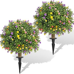 TIMBERHIDE Set of 2 Artificial Colorful Blossoms Spherical Tree