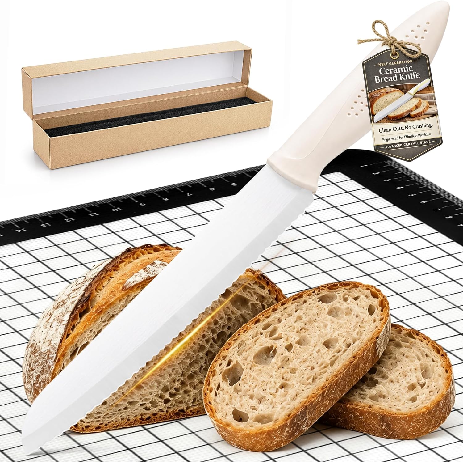 XUNWKONGG Ceramic Bread Knife and Baking Pad