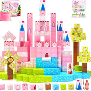 Hiwawind Large Magnetic Blocks 64Pcs (1-Inch), Princess Castle Building Toys, Birthday Gifts for 3 4 5 Year Old Girls, STEM Toddler Travel Toys for Age 3-8