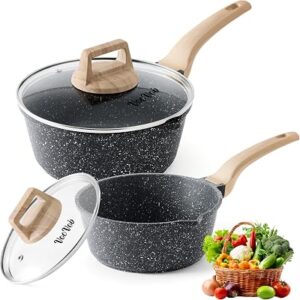 Sauce Pan Set with Lids,Nonstick Small Cooking Pots 1.5Qt&3Qt,Lightweight Non Stick Pots with Glass Lids for Fast Heating,Induction Compatible
