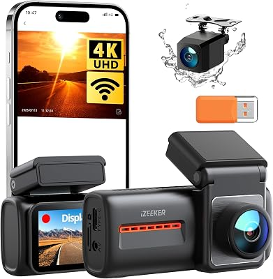 iZEEKER 4K Dash Cam Front and Rear, WiFi 6 Dash Camera for Cars, 4K+1080P Dual Dash Camera with APP Control, Night Vision, WDR, G-Sensor, Loop Recording, 24H Parking Mode, Voice Pr