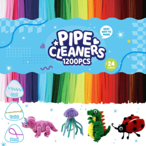 POMBUDS 1200 Pcs Chenille Pipe Cleaners for Crafts – 24 Assorted Colors Fuzzy Sticks, DIY Art Supplies for Kids, Classroom Projects & Decorations
