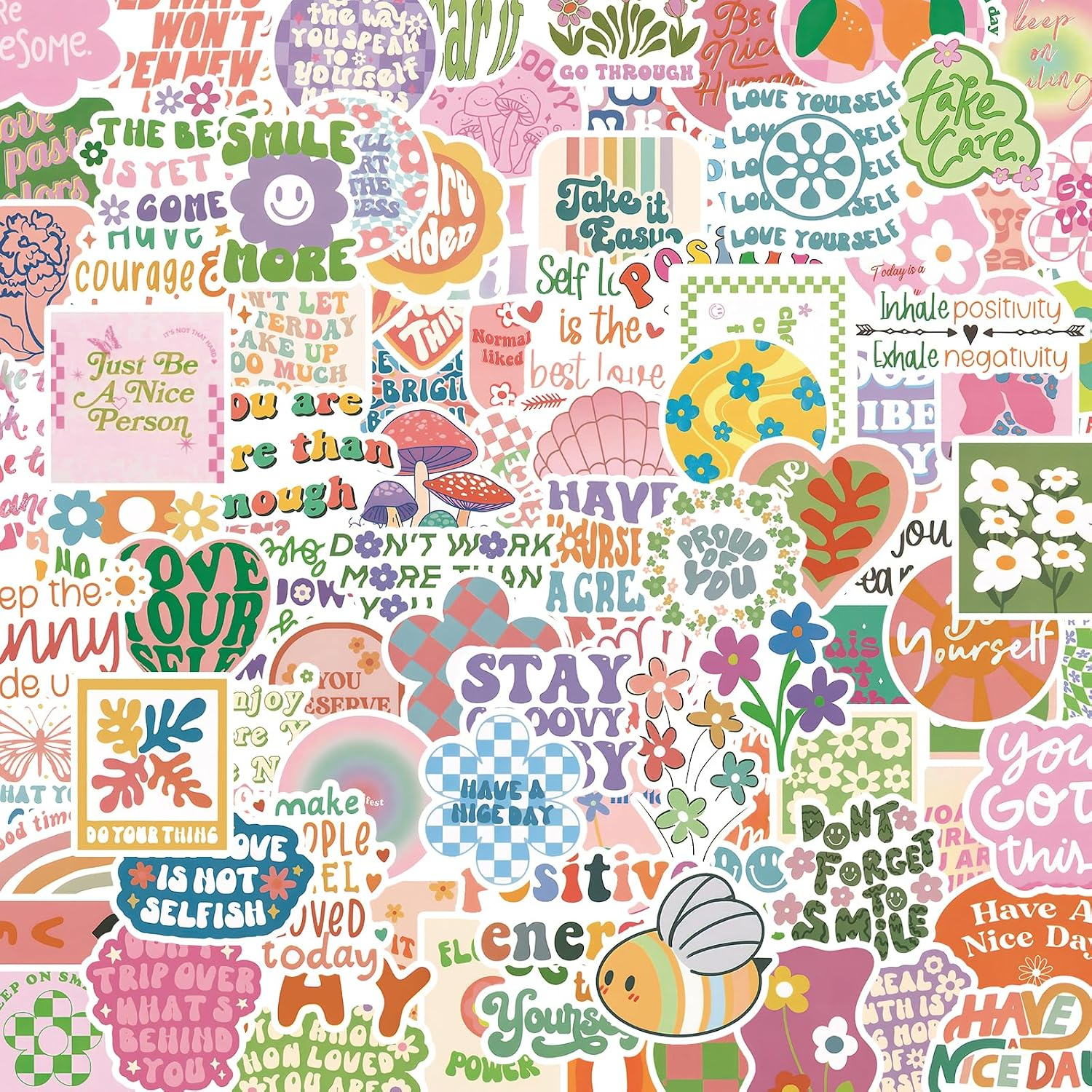 100 Inspirational Stickers Pack for Preppy Girls Women Kids Vinyl Waterproof Positive Aesthetic Stickers for Water Bottles, Laptop, Phone Pink Aesthetic Preppy Stuff, Things, Motivational Decals