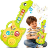 Toys for 1-3Year Old Boy Gift,2-in-1 Electric Guitars,12-18 Month with Spanish Animal Sound and Light Dinosaur Musical Guitar Piano Toys,Learning Educational Gift for Toddlers