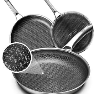 OATOFP Non Stick Frying Pans Set, Hybrid Skillet Set Nonstick (8+10+12inch), Pans for cooking, PFOA Free Stainless Steel Kitchen set, Dishwasher and Oven-Safe Cookware Sets, Quiche Pan