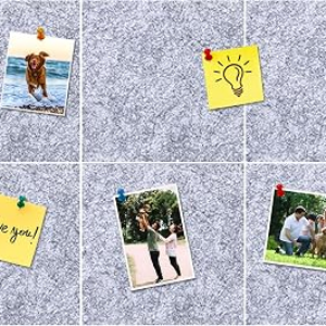 HULAVO Square Felt Cork Bulletin Board Tiles, Self Adhesive DIY Felt Pin Board for Wall 30″ x 20″ with 35 Pushpins for Office School Home Wall Decor Stickers Memos Photos Display (Light Grey)