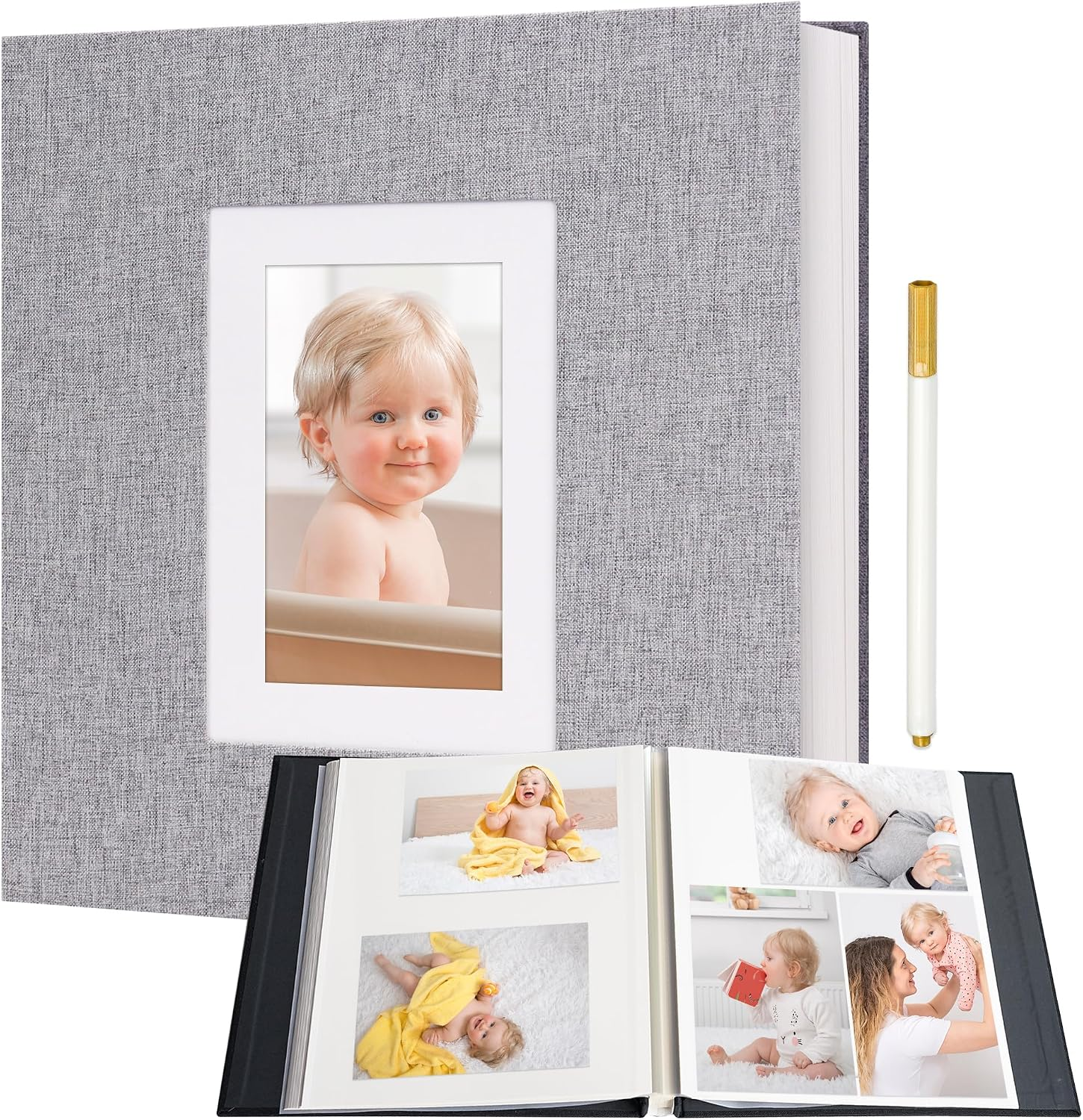 Vienrose Self Adhesive Photo Album 60 Pages for Wedding, Baby Growth, Grey
