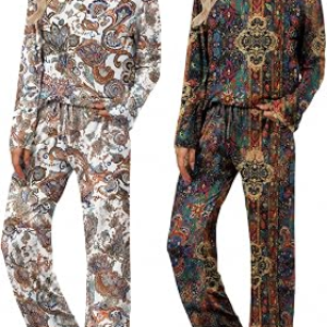 2 Pack: Women’s Long Sleeve Pajama Sets – V Neck Top and Pants Lounge sets