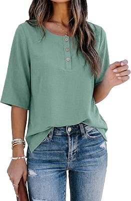 IWOLLENCE 3/4 Sleeve Henley Blouse