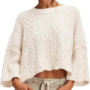 UNCLECAT Womens Cable Knit Cropped Sweaters