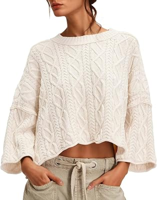 UNCLECAT Womens Cable Knit Cropped Sweaters