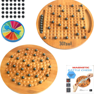 Magnetic Chess Game Set,Double Sided Hardwood Board Game with 30Pcs Magnet Balls,Develop Intelligence,Brain Exercise Magnetic Strategy Games for Kids,Teens and Adults (Style C)