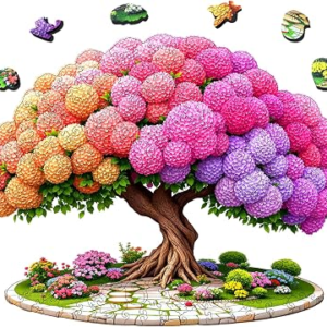 Wooden Puzzles for Adults, Hydrangea Tree Blossom Flowers Wooden Jigsaw Puzzle 200 Pieces, Unique Shaped Wood Cut Puzzle, Creative Birthday Gift for Mom Kids Friends Family Game Home Decor 11 * 9in