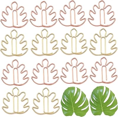 20 Pcs Monstera Leaf Paper Clips - Cute Metal Paperclips for Office, School, Home - Gold & Rose Gold