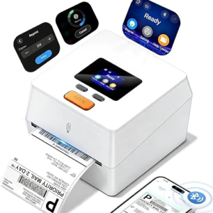 Phomemo Thermal Label Printer with Touchable Screen, 4×6 Bluetooth Shipping Label Printer with Built-in Label Holder, D420D White Thermal Printers for Small Business, Compatible with USPS, Tiktok