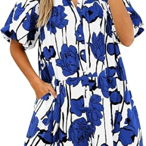 PRETTYGARDEN Puff Sleeve Mini Shirt Dress
