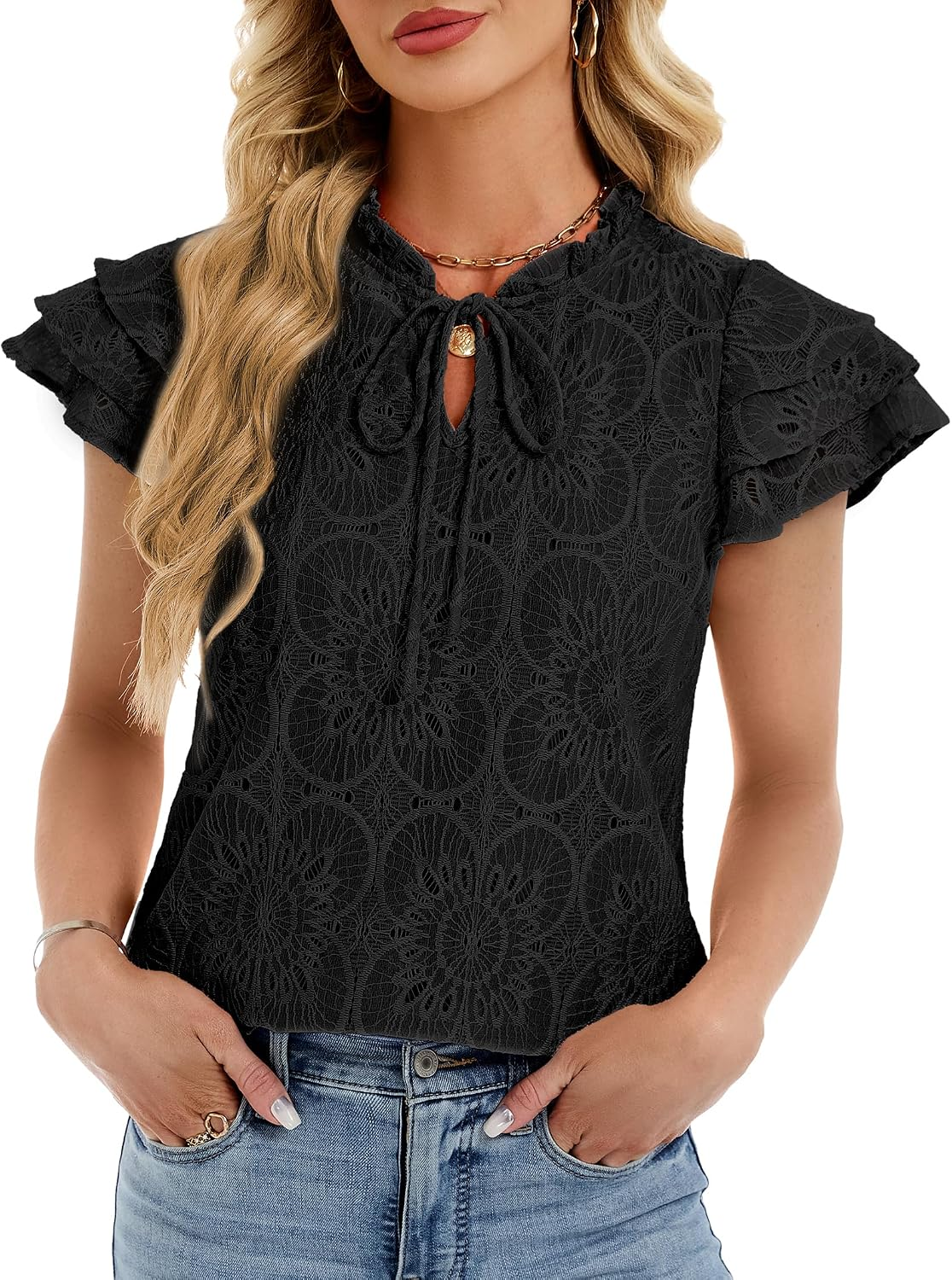 FUNLINGO Womens Summer Eyelet Tops