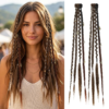 BOGSEA 2PCS Clip in Braids Hair Extensions, Boho Dreadlock Brown Mixed | 16″ Boho Dreadlock Extensions, Synthetic Braids With Beads and Charms, Viking Cosplay and Daily, For Women Girls