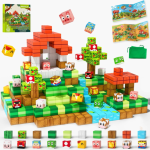 BRISTLIX 200 PCS 0.8in Magnetic Blocks – Magnet Toys for Kids, Magnetic Building Blocks Cubes, Stacking Magnets, STEM Toys Birthday Gifts for Boys and Girls Age 3+ (Theme: Farm Animals)