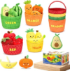 Baby Sensory Toys 6-12 Months, Montessori Toys for Toddlers – 16 Pcs Soft Plush Fruits & Vegetables with Crinkle, Rattle & Color Sorting, Fine Motor Learning Toy, Gift for 1 Year Old Boys Girls