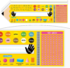 Poola Voidra 36 Pcs Pencil Cursive Name Plates Self Adhesive for Desk Classroom Student Desk Name Tag for Kids, Alphabet Number Line 1-120 Colors 2D 3D Shapes Cursive Manuscript Reference Nameplates