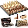 Aissom Magnetic Wooden Chess Set, 2 in 1 Chess Set, 15″ Chess Set with Storage and 2 Extra Queens, Foldable for Parties and Family Activities, Travel Chess for Kids, Adults (15″)