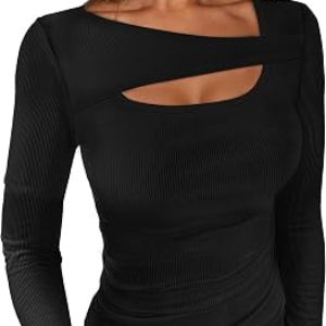 ANRABESS Womens Ribbed Cutout Long Sleeve Shirts