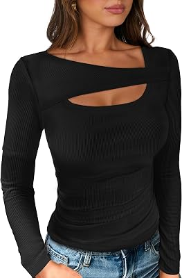 ANRABESS Ribbed Cutout Long Sleeve Shirts