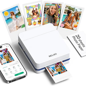 Nelko Photo Printer, 2×3 Portable Wireless Smartphone Printer, PP01 Mini Color Instant Inkjet Printer, Sticky-Back Photos, Bluetooth Compatible with iOS & Android, App Editing, White