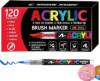 120 Colors Permanent Acrylic Paint Markers – Brush Tip Pens set for Rocks Wood Glass Ceramics Fabric Paint for Coloring,Painting,DIY Drawing for Adults