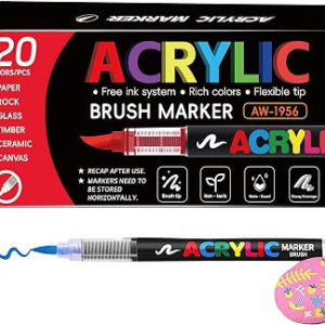 120 Colors Permanent Acrylic Paint Markers – Brush Tip Pens set for Rocks Wood Glass Ceramics Fabric Paint for Coloring,Painting,DIY Drawing for Adults
