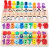 GeroCrew Wooden Montessori Toys for Kids Toddler Number Puzzles Sorter Counting Shape Stacker Stacking Game Preschool Toys for Boy Girl Learning Education Math Blocks Year Old Girl Gifts (Rainbow)