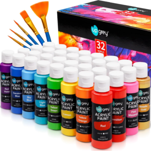 Acrylic Paint Set,32 Colors With 2oz Bottles and Paint Brushes