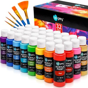 Acrylic Paint Set,32 Colors With 2oz Bottles and Paint Brushes