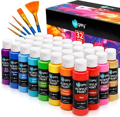 Acrylic Paint Set,32 Colors With 2oz Bottles and Paint Brushes