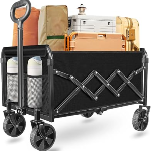 Wagons Carts Foldable, Collapsible Wagon with Wheels — Durable Folding Utility Pull Wagon Cart for Groceries, Picnic & Pets, Park Trips & Small Hauls, 280 lbs Heavy Duty Capacity,Graphite Black