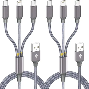 HaoKanDe Multi Charging Cable 6ft 2Pack, 3 in 1 USB Charging Cable for Multiple Devices, MFi Certified Lightning Type C Micro USB Braided Universal Phone Charger Cord for iPhone Android Tablet