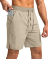 Soothfeel Men’s Running Shorts with Zipper Pockets 7 Inch Lightweight Quick Dry Gym Athletic Workout Shorts for Men (Khaki, L)
