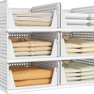 Pinkpum 6 Pack Closet Organizer Storage Bins Stackable Plastic Drawer Shelf