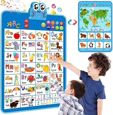 Educational Alphabet Wall Chart: Learning Poster with Music ABCs 123s Talking Games - Interactive Activity Toy Birthday Gift for Toddlers Preschool Kids Ages 3 4 5 Years Old Classr